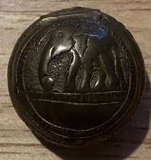 Vintage Hand Beaten Elephant Design Brass Container pill box Victorian antique  picture