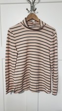 T By Talbots Women LP Scrunch Turtleneck Top Peach Gray Stripe Long Sleeve Snap  picture