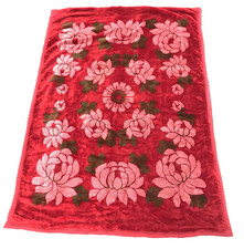 VTG BIEDERLACK Twin Red Reversable Double Thickness Blanket Flower Or Solid Warm picture