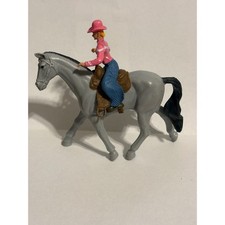 Vintage Cowgirl Action Figure with Grey Horse and Removable Western Saddle Set picture