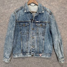 Vintage Guess Georges Marciano Denim Trucker Jacket Mens Large Acid Wash 80s USA picture