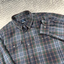 PrAna Horizon Flannel Shirt Mens L Heavy Organic Cotton Blue Heavy Slim Fit picture