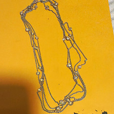Silver Tone Layered Station Cable Chain Necklace w/ Round Clear Crystals 925 picture