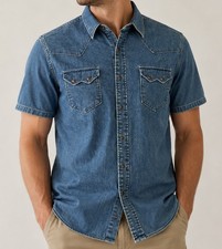 Vintage Polo Ralph Lauren Blue Western Denim Shirt L With Snaps Sawtooth Pockets picture