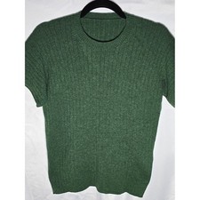 Loro Piana 100% Cashmere Green Ribbed Crewneck Short Sleeve Sweater , Sz S picture