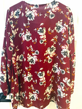 maurices Women's XL Burgundy Floral Long Sleeve V-Neck Pullover Blouse picture