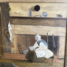 Vintage Signed Di Carlo Oil Painting Rustic Interior  Scene Framed 24x21 picture