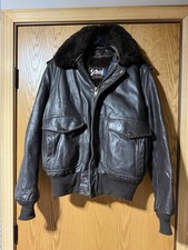 Schott Classic G-1 Flight Jacket Genuine Leather Bomber Fur Collar Brown Mens 42 picture