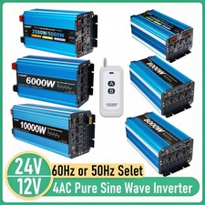 5000W - 10000W Pure Sine Wave Power Inverter 12V 24V 110V 4AC w/Remote Control picture