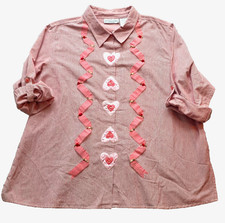 VICTORIA JONES Blouse Women's 3X Red Hand Embroidered Denim Top NWT picture