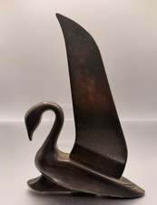 Vintage 1930s Art Deco Geometric Swan Sculpture French Spelter Bookend Element picture