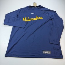 NEW Nike Milwaukee Brewers Shirt Mens 2XL XXL Blue Dri Fit Lightweight Stretch picture