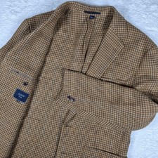 NEW J.Crew Crosby Men 38S Beige Linen Houndstooth L/S Button Up Blazer BV110 picture