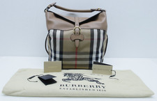 Burberry House Check Horseshoe Leather Medium Sycamore Hobo Bag (Dark Sand) picture