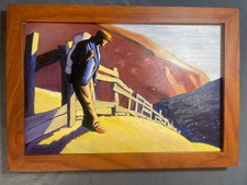 MAYNARD DIXON PAINTING ON ANTIQUE WOOD, FRAMED ON WOOD, SIGNED AND SEALED picture