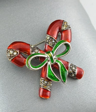 Vintage Signed Oriental Trading Company Poured Red & Green Crossed Candy Brooch picture