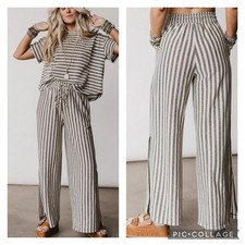 Three Bird Nest Ibiza Breeze Striped Lounge Set Boxy Top Wide Leg Pants Size L picture
