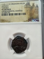 RARE CRUSADERS COIN Antioch Tancred Regent 1101-1112 Æ Follis, NGC VG Very Good picture