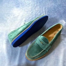 Caminando Green & Blue Leather Coin Loafers 8 US Men’s Good Used Mexico picture