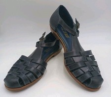 Vintage Cobbies Leather Sandals Navy Blue Women's Size 9.5 M Flat Adjustable picture