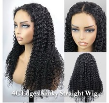 Facmood 4C Edges Glueless Wigs Kinky Curly Human Hair Pre Plucked 16 Inch picture
