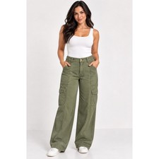 Maurices Olive Green Wide Leg Cargo Pants High Rise Utility Trousers 12 Reg picture