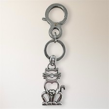 Brighton Cleo Cat Crystal Key Fob Silver Tone Handbag Purse Charm Keychain picture