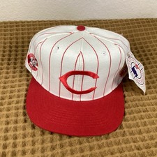 NWT Vtg Cincinnati Reds 90s ANNCO Block script PINSTRIPE snapback hat MLB White picture