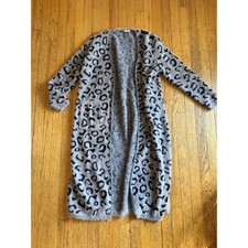 EUC Entro Women's Duster Cardigan Size Large Gray Knit Animal Print Open Front picture