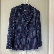 Lorenzo Bruno Italian men size 40 R navy blue poka dot blazer Super 150 picture