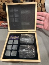 Crown Royal Whiskey Gift Set - 2 Diamond Cut Glasses, 6 Stones, Wood Box picture