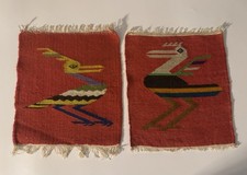 Set Of 2 VGT Handwoven Folk Art Bird Tapestry Wall Hanging 12” x 15” picture