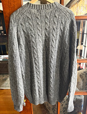 Brooks Brothers Sweater Mens 46 Gray Cable Knit 100% Shetland Wool Hand Framed picture