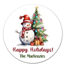 Snowman Personalized Christmas Tree Stickers | envelope seals gift wrapping tags picture
