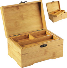 Large Wooden Box with Hinged Lid, Bamboo Wood Multi-Purpose Storage Box picture