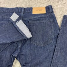 Edwin ED-71 Slim Straight Jeans Mens 34x32 Indigo Blue Cotton Button Fly Denim picture