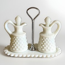 Vintage Fenton white milk glass hobnail cruet set picture