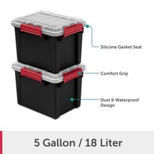 Sterilite  Tote, 5 Gallon Small Gasket Tote WaterProof Plastic Storage Bin 2pk picture