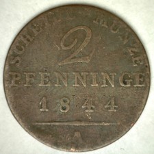 1844 A German States PRUSSIA 2 Pfennig Coin Germany Circulated Good Condition picture