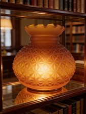 Vintage Fenton Frosted Amber Glass Diamond Cut Hurricane Lamp Shade picture