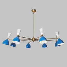 Mid Century Raw Brass Italian Style Blue Chandelier Contemporary Pendant Lamp picture
