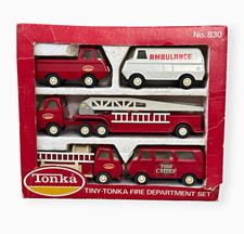 Tonka Tiny-Tonka No. 830 Vintage Fire Department Set Ambulance Fire Chief Boxed picture