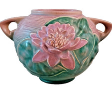 VINTAGE ROSEVILLE POTTERY PINK WATER LILY ROSE BOWL # 437-6 USA MCM picture