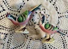 Vintage Torii Japan Hand‑Painted Ceramic Pheasant Figurines Pair Crazing picture