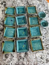 Kotobuki Serving Dishes Set 14 Turquoise Blue Crackle Glaze Japanese Stoneware picture