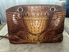 Brahmin Brown Croc Embossed Large Satchel Top Handle Zip Top Gold Hardware picture