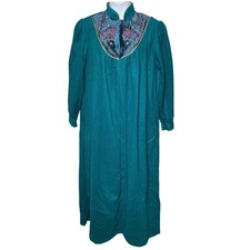 VTG CACHET Womens Teal Embroidered Floral Kaftan Robe Sz L Mumu Golden Girls picture
