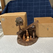 Vintage Oberammergau Wood Carved Nativity Scene Mini Creche Manger Germany 1966 picture