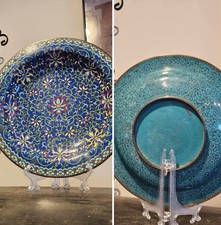 Antique Chinese Cloisonne Qing To Republic Era China Shallow Blue Bowl   picture