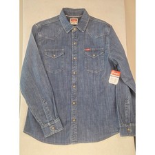 Wrangler Denim Pearl Snap Shirt Mens M Blue Western Cowboy Wash NEW Long Sleeve picture